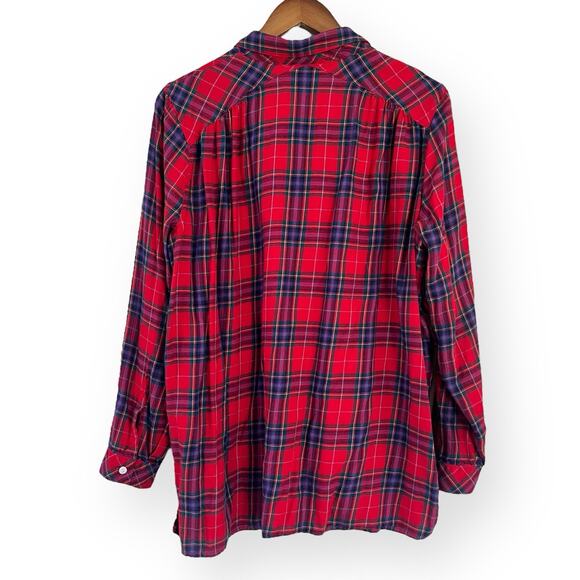J Jill Red Blue Plaid Button Up Long Sleeve Shirt Size L Soft Cozy Tunic Flannel - Picture 8 of 8